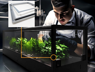 Anodized Aluminum CNC Aquarium Frame with Glass, Displaying Tropical Fish and Aquatic Plants